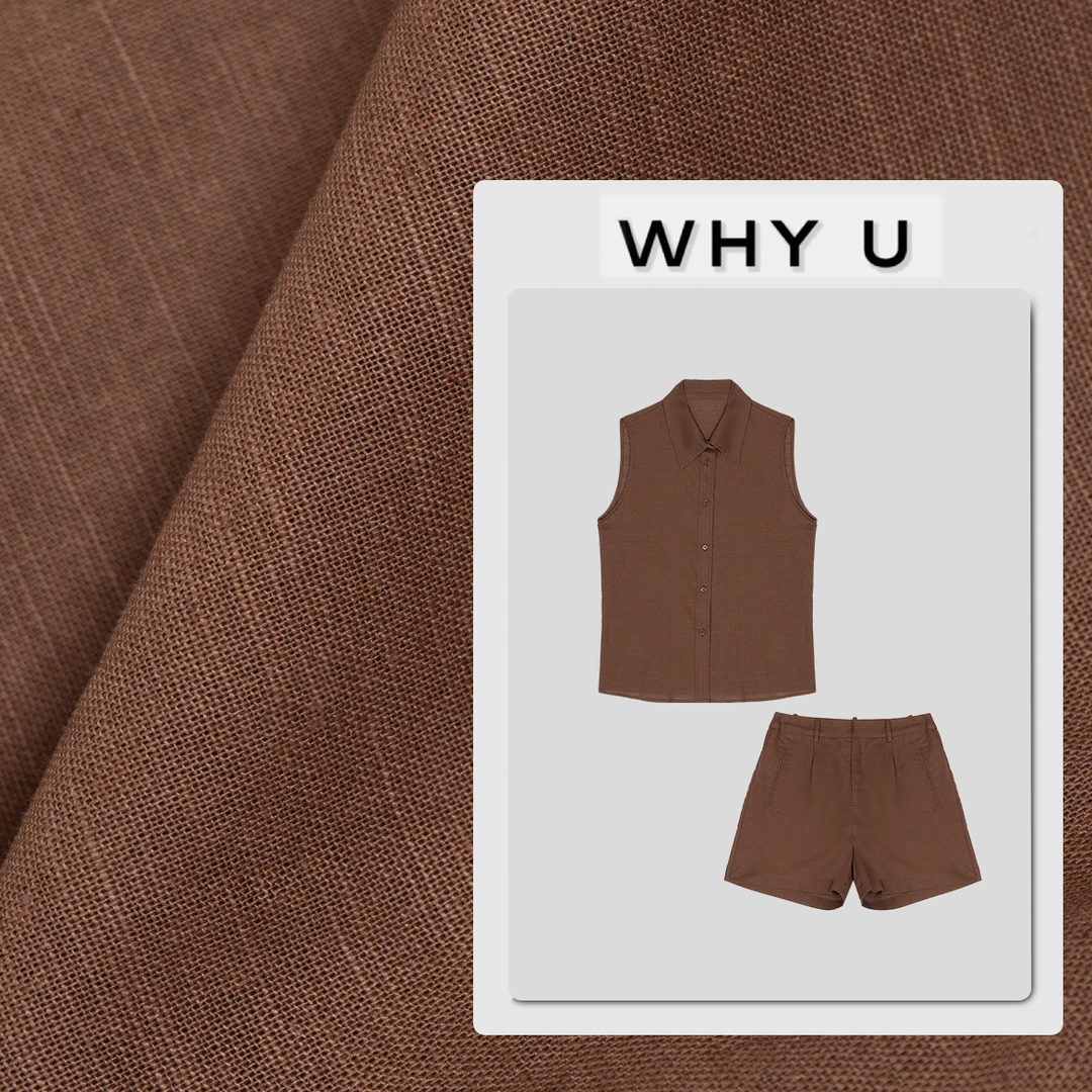 WHYU夏季新款极简风棕色翻领砍袖衬衫短裤套装【素君】25SS