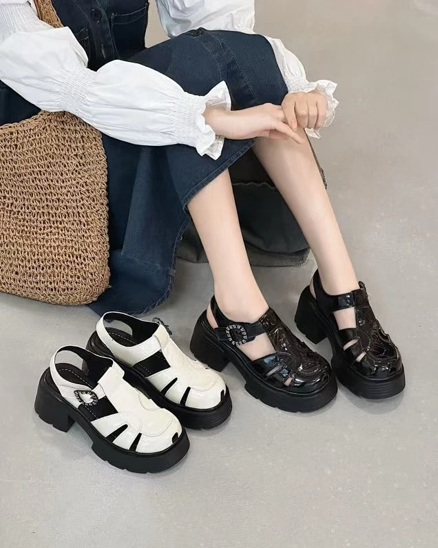 厚底包头编织凉鞋2025年夏季外穿增高显瘦新款松糕百搭罗马鞋