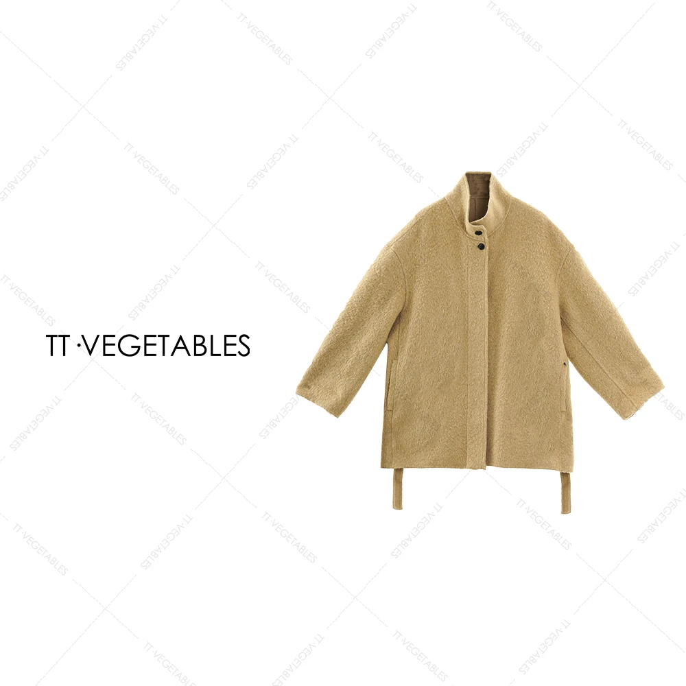 噢芬/小个子 【糖雾】羊驼毛中长厚款毛呢大衣长袖外套522256