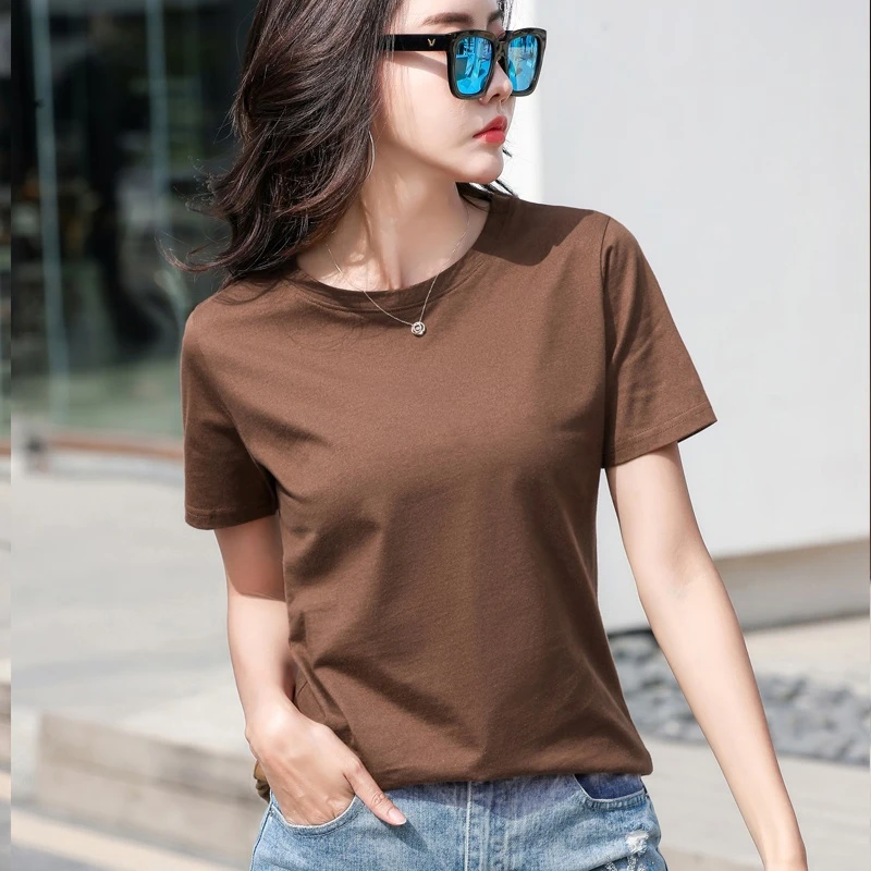 宽松短袖t恤女纯色内搭半袖打底衫新款女士纯棉t桖体恤上衣夏装丅