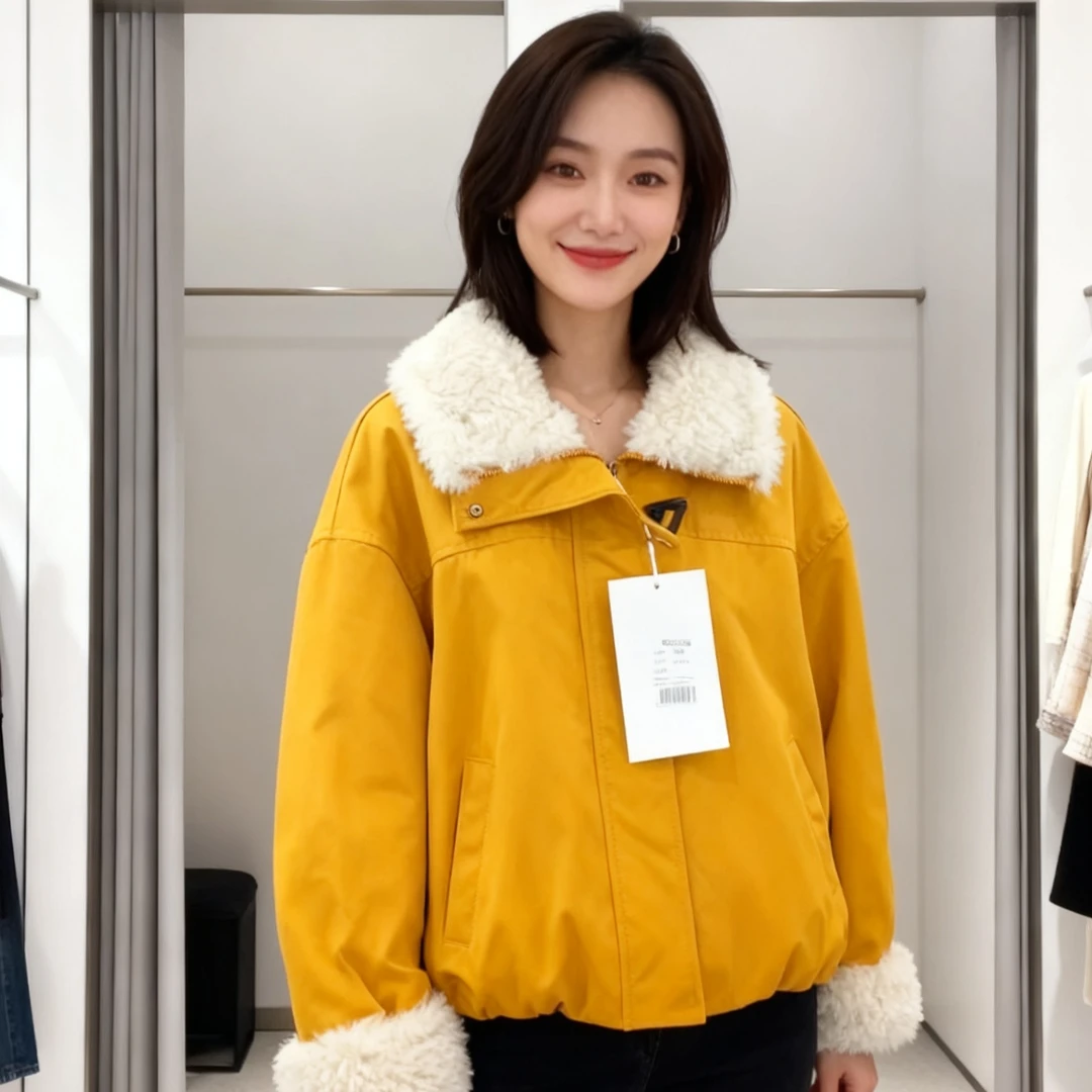 常规长袖加绒加厚款翻领纯色小个子微胖短外套女保暖百搭冬季韩版