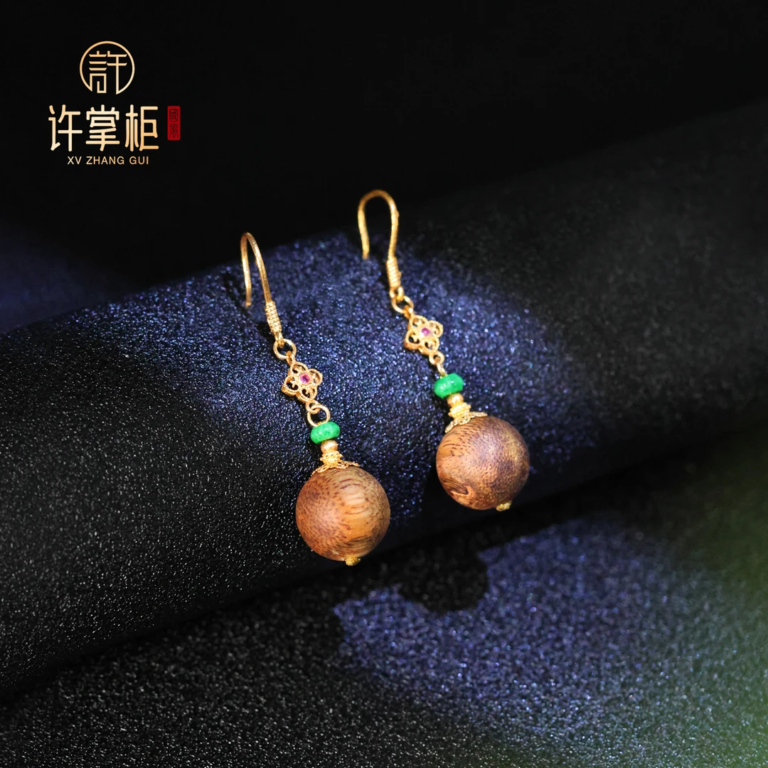 许掌柜｜18K金翡翠耳环天然缅甸翡翠A货国潮算盘珠DIY圆珠配饰耳坠