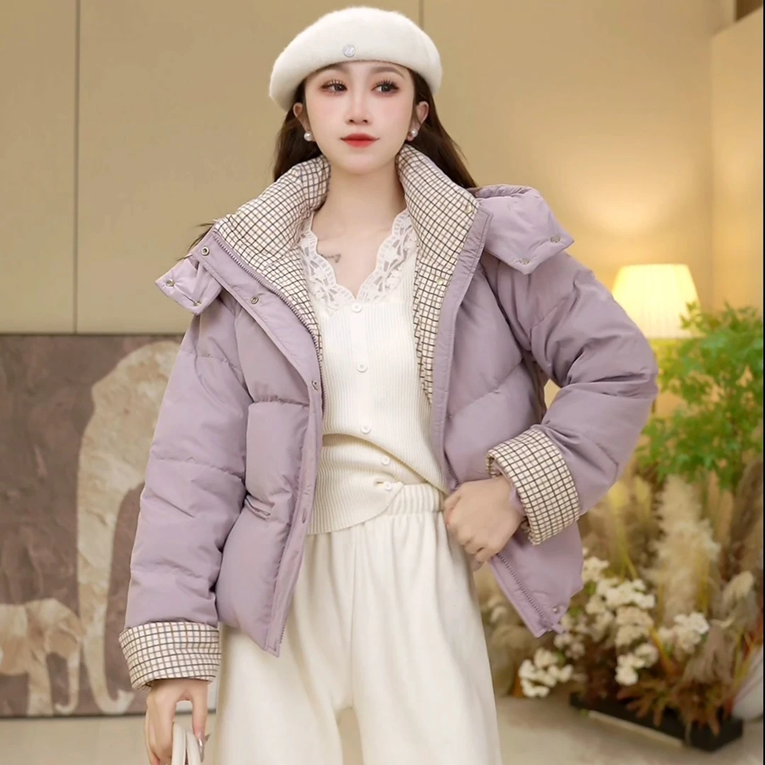 《甜心格格》魅喻2025冬季新款白鸭绒羽绒服短款拼色鸭绒时尚外套