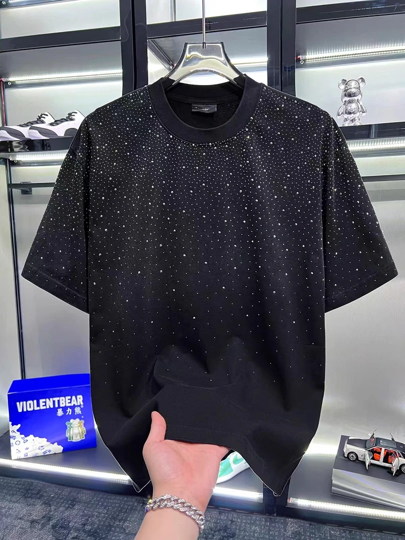 欧货时尚潮牌轻奢男T恤短袖网红爆款小众烫钻高端圆领半袖体恤夏