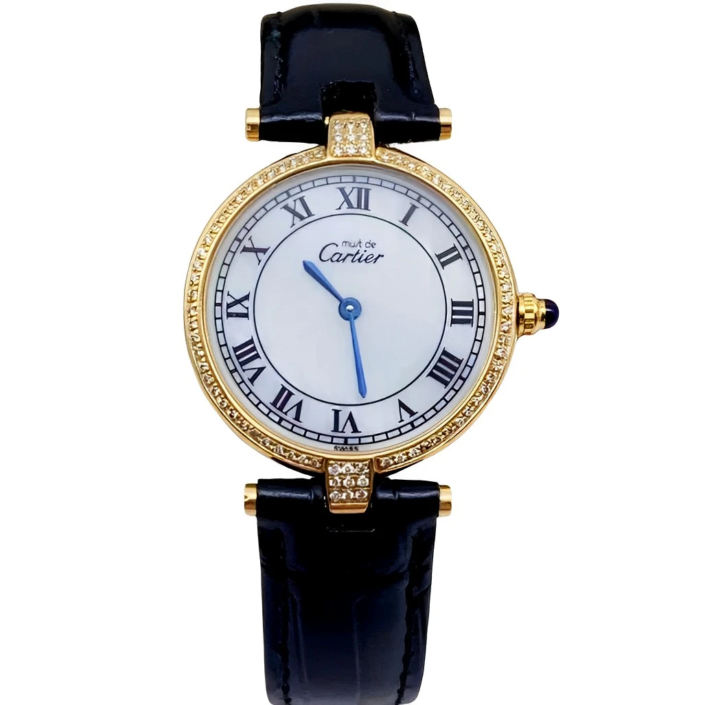 95新 Cartier/卡地亚 30mm 卡地亚大饼后镶钻后配贝母盘石英女表
