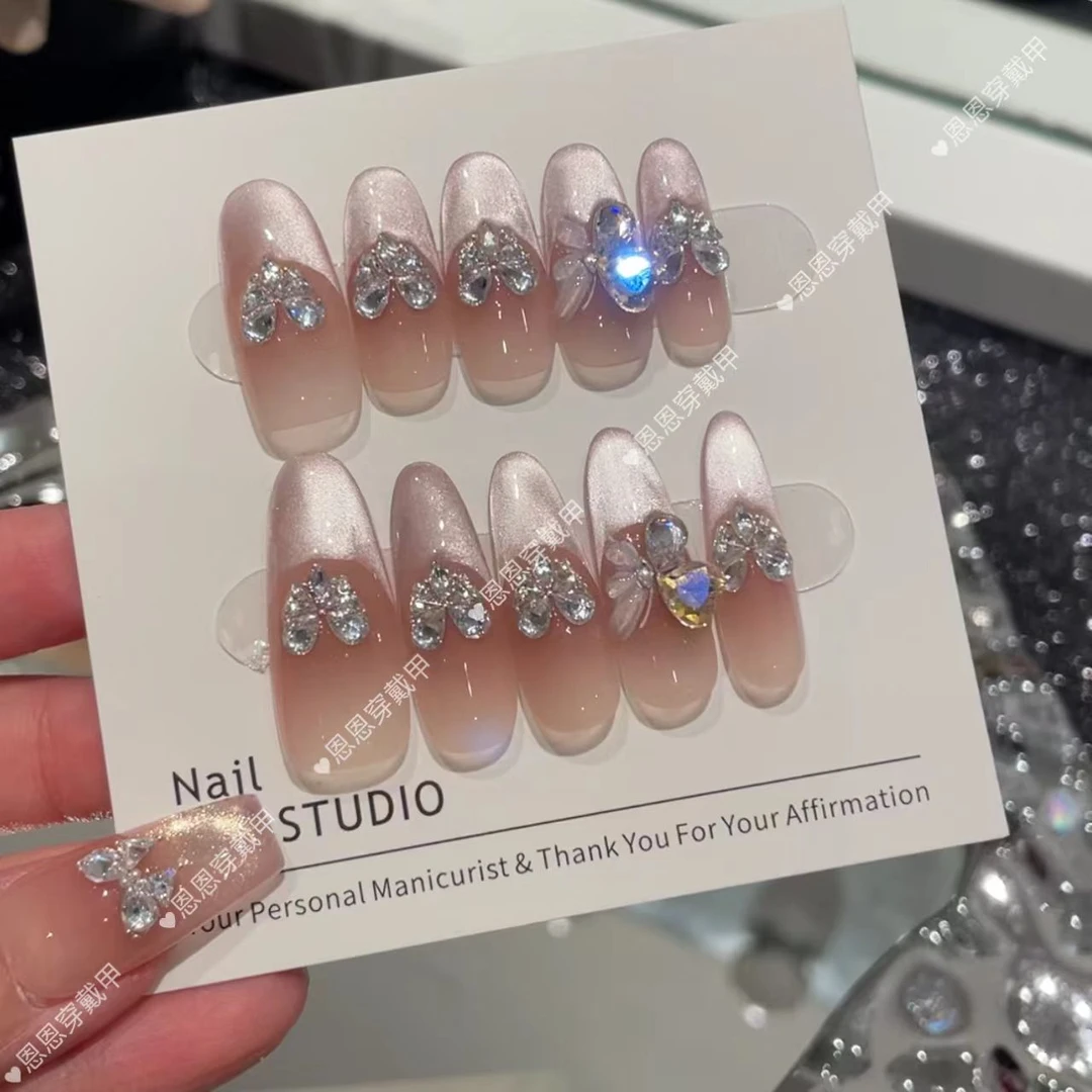 【蝴蝶爱心】纯手工穿戴甲美甲可拆卸穿戴式持久反复使用