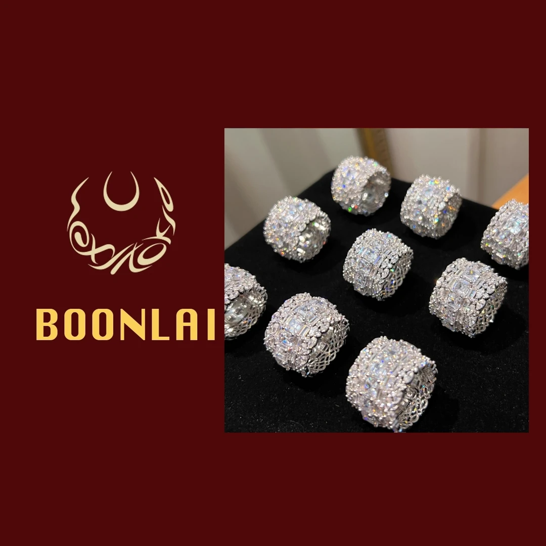 铜合金锆石戒指 Boonlai 锆石拼接五排钻宽版戒指1330