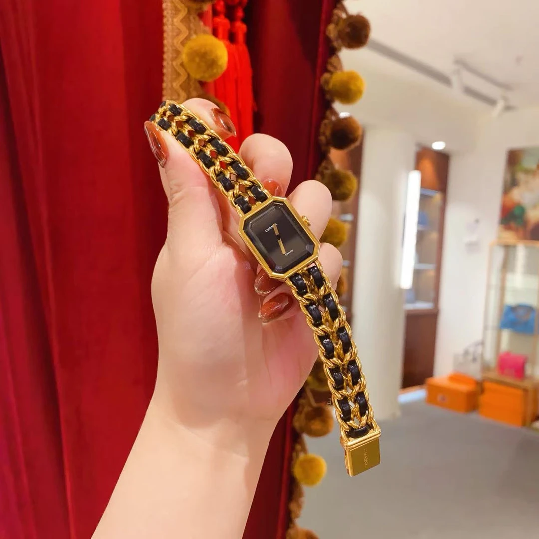 95新 Chanel/香奈儿 GGS香奈儿方糖手表黑金M码/92096774