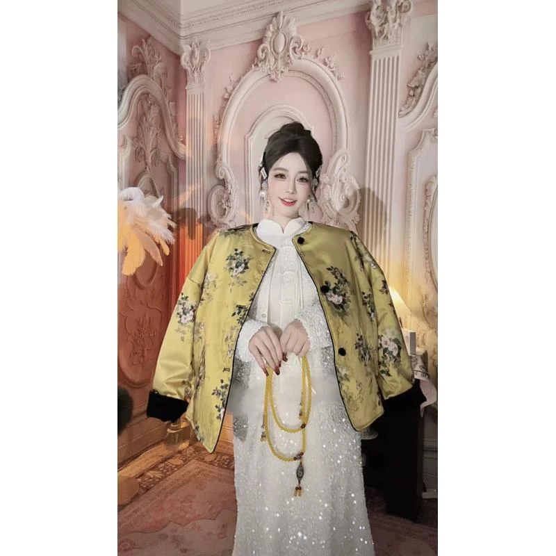 【崔】W0222高端丝绒刺绣棉服双面穿新款印花老钱风唐装新中式国风
