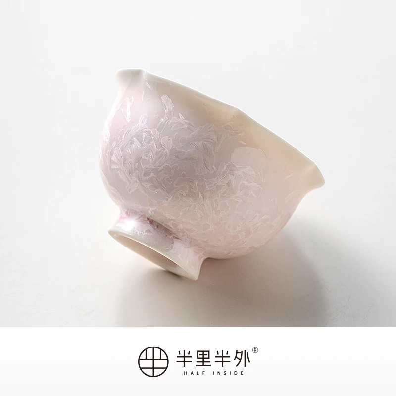 「粉冰花」窑变高温陶瓷花口主人杯 80ML茶杯单杯专用品茗杯 女士