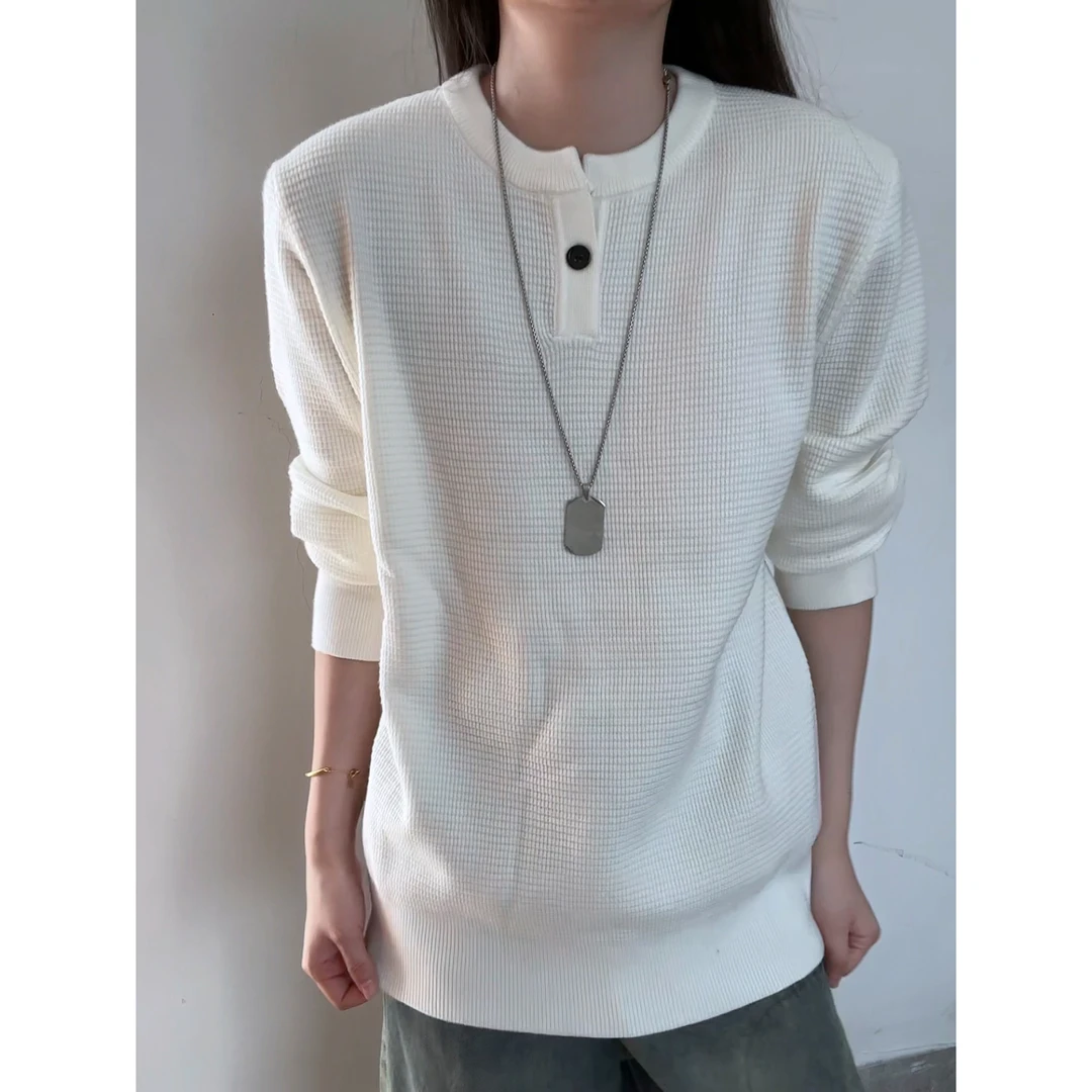 美式复古cleanfit亨利领毛衣男款秋季老钱风男装正肩华夫格针织衫