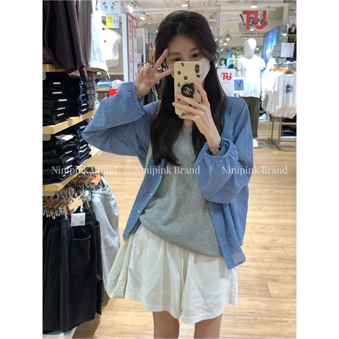 庄不腻春夏新款【慵懒假日】韩系格子衬衫百搭衬衣外套显瘦上衣645