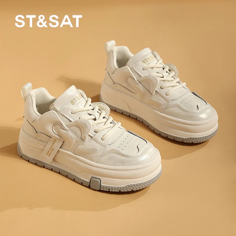 星期六复古擦色小白鞋2025新款秋季厚底增高女鞋休闲运动百搭板鞋