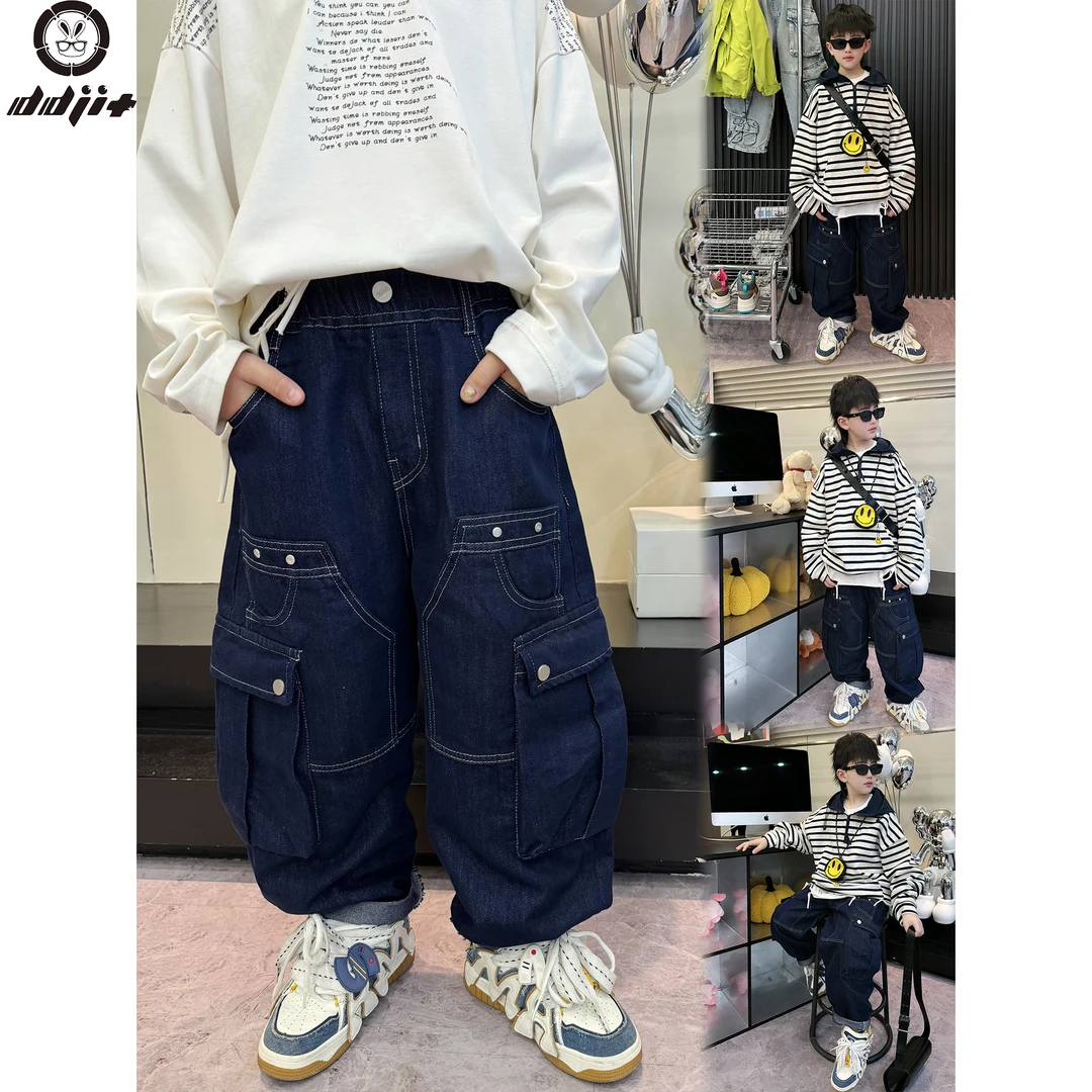 蛋蛋家【原色工装牛】春季新款宽松原色明线工装牛仔裤