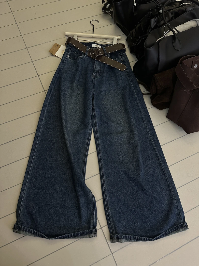 [RoMee-萝密】时尚百搭高级感复古蓝色牛仔高腰遮肉宽松显瘦阔腿裤