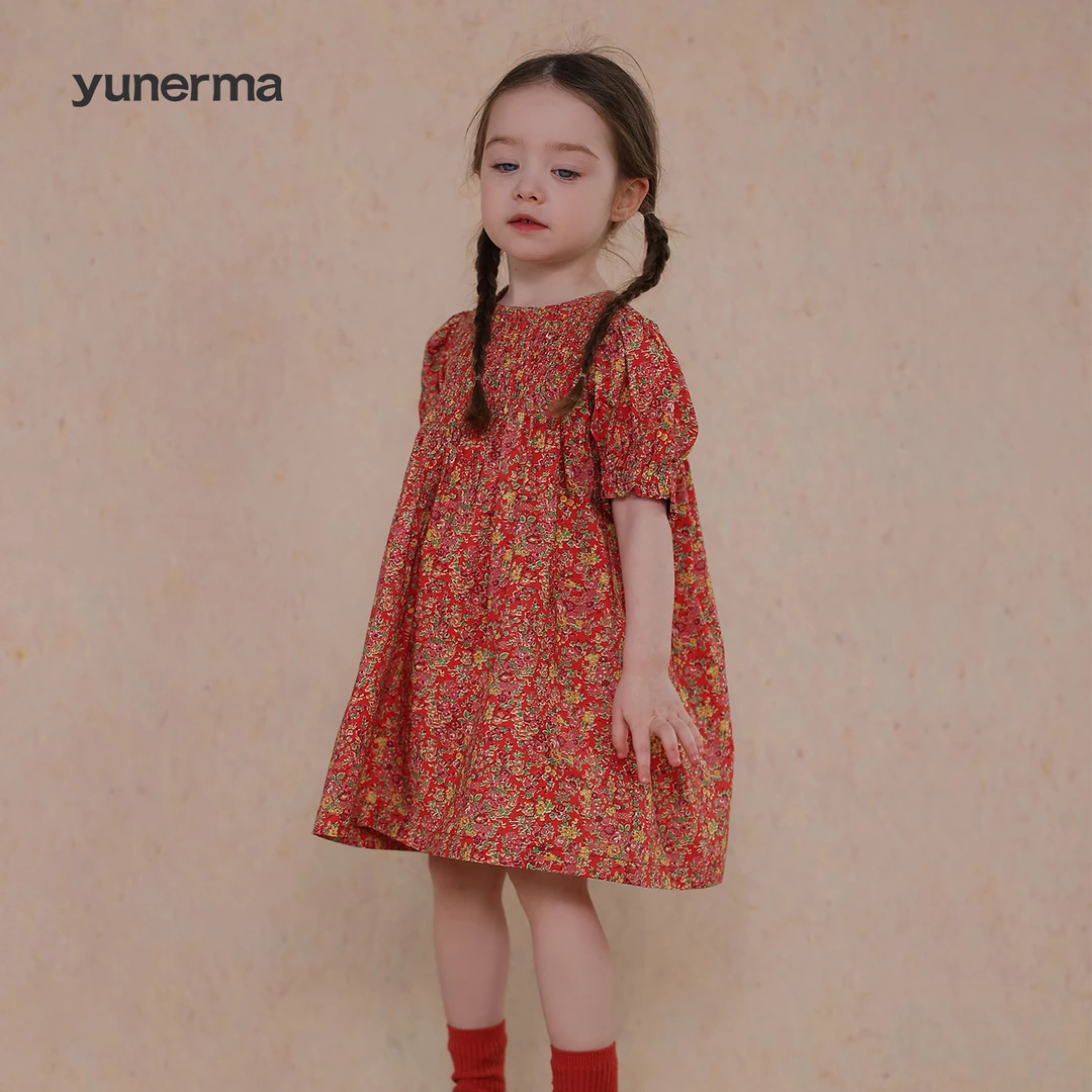 女童小众复古碎花泡泡袖连衣裙允儿妈女童2025新款公主裙宝宝长裙
