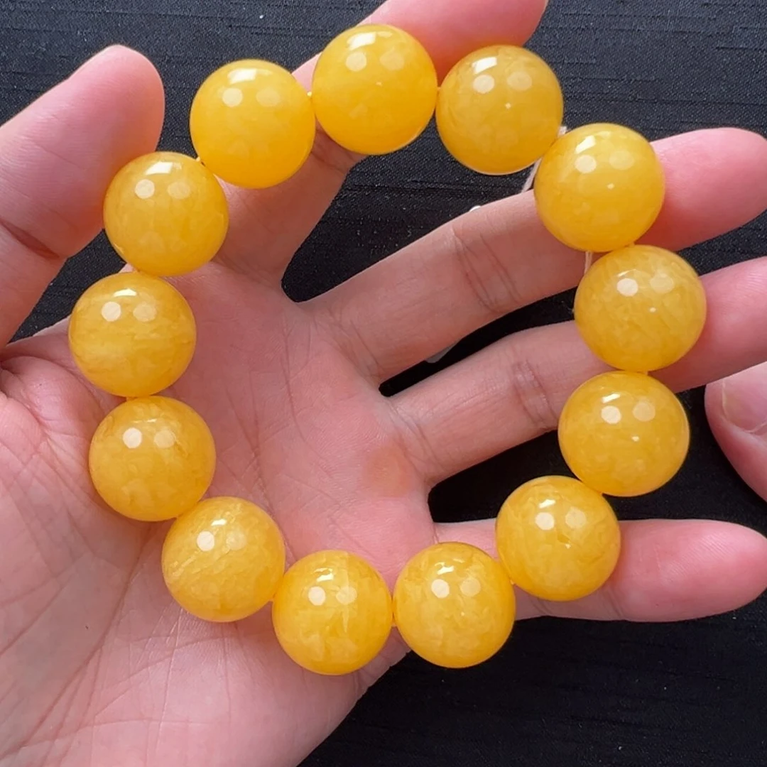 未镶嵌琥珀裸石焦皮橘红浓蜡同料圆珠手串17mm