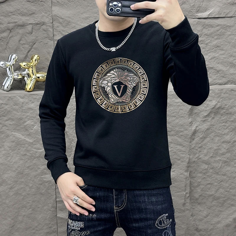 轻奢高档男士爆款长袖圆领卫衣秋冬2025新款时尚百搭男装潮流烫钻