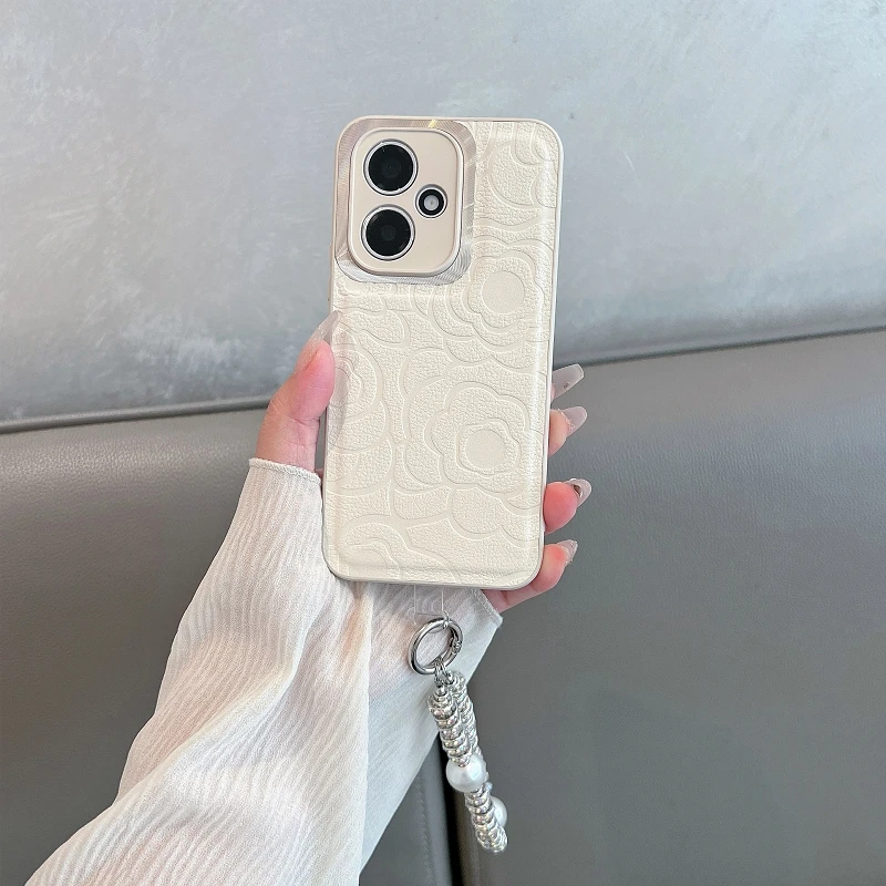 适用荣耀400手机壳新款高级感皮纹山茶花荣耀400pro女款全包防摔