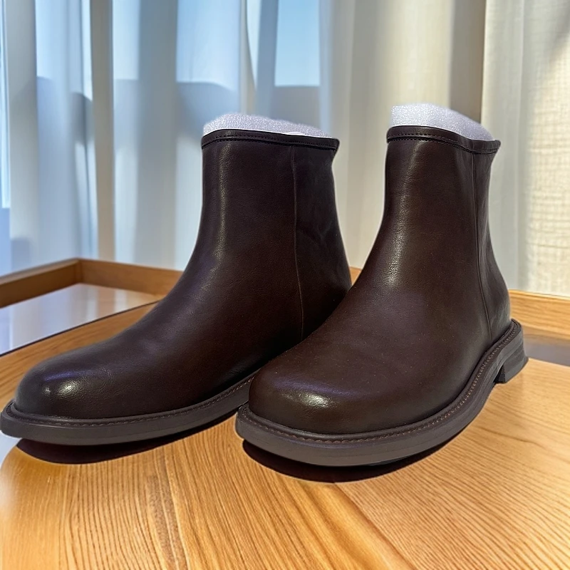 新款春秋时尚机车扁头个性复古拉链靴子切尔西靴马丁靴烟筒靴