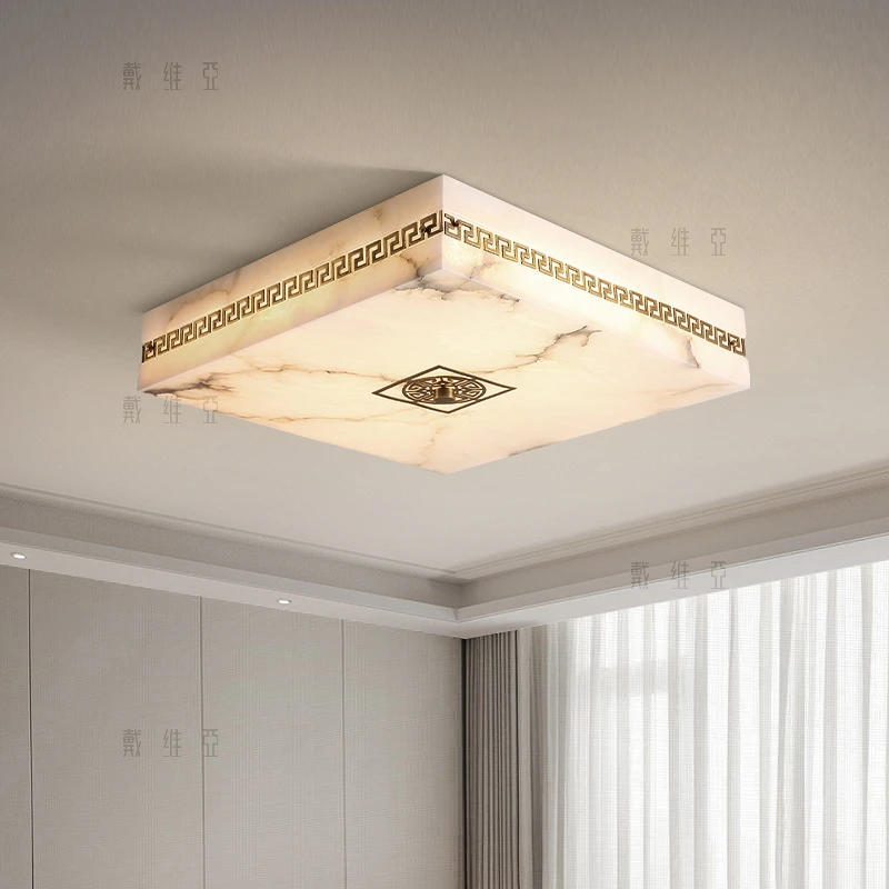 全铜云石新中式吸顶灯卧室现代简约大气中国风led餐厅过道灯具