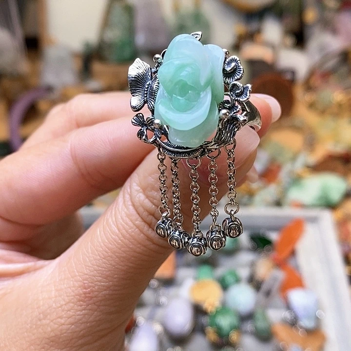 翡翠戒指银S925镶嵌蓝*妮戒指299