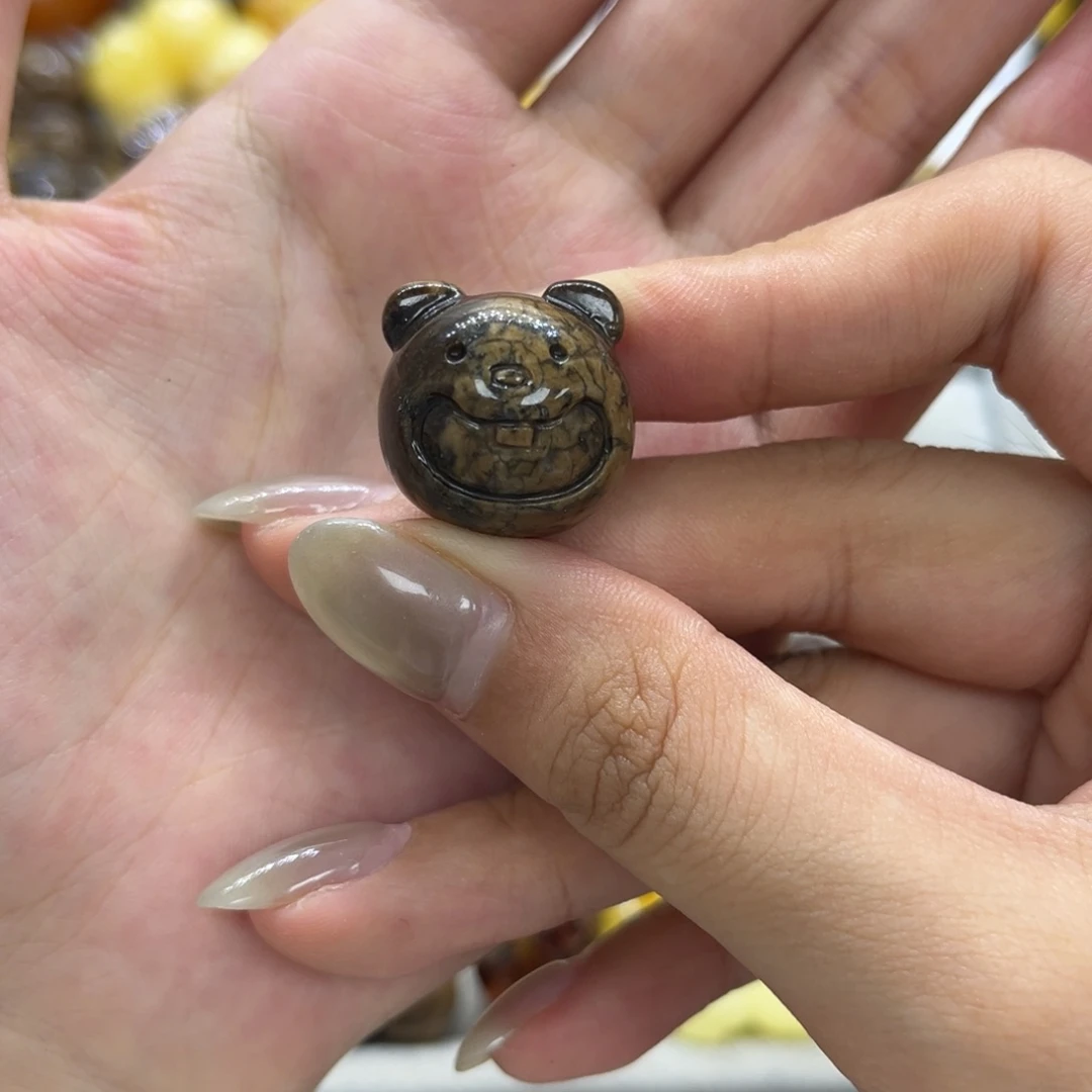 琥珀颈饰未镶嵌天然琥珀熊头通孔不退不换
