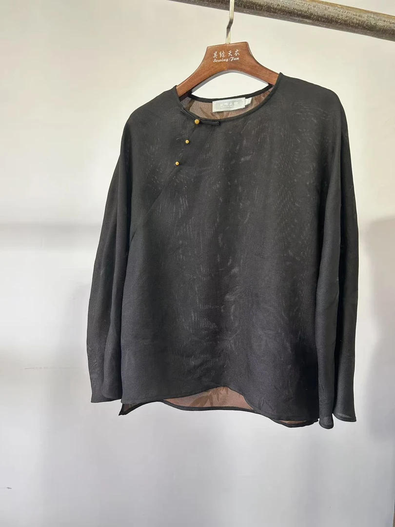 且听吴歌【聆秋】秋季新款新中式国风女士时尚长袖圆领香云纱上衣