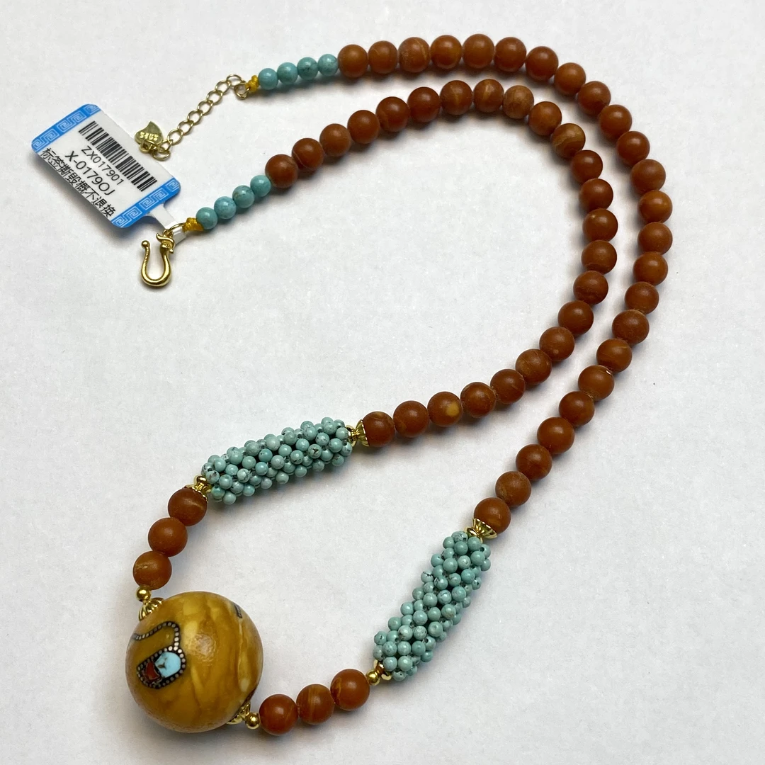 【七七八珠宝】老蜡橘皮纹公主链diy尼泊尔老蜡绿松6-21mm+ZX017901