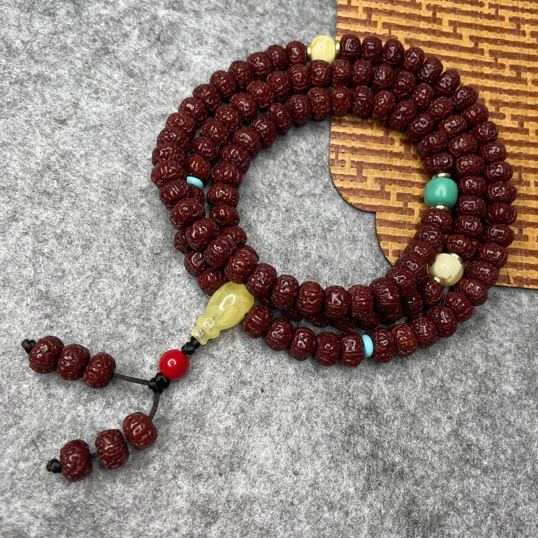 金刚菩提108颗脖挂文玩好物六瓣满肉老树王小金刚机刷成品8-9mm±