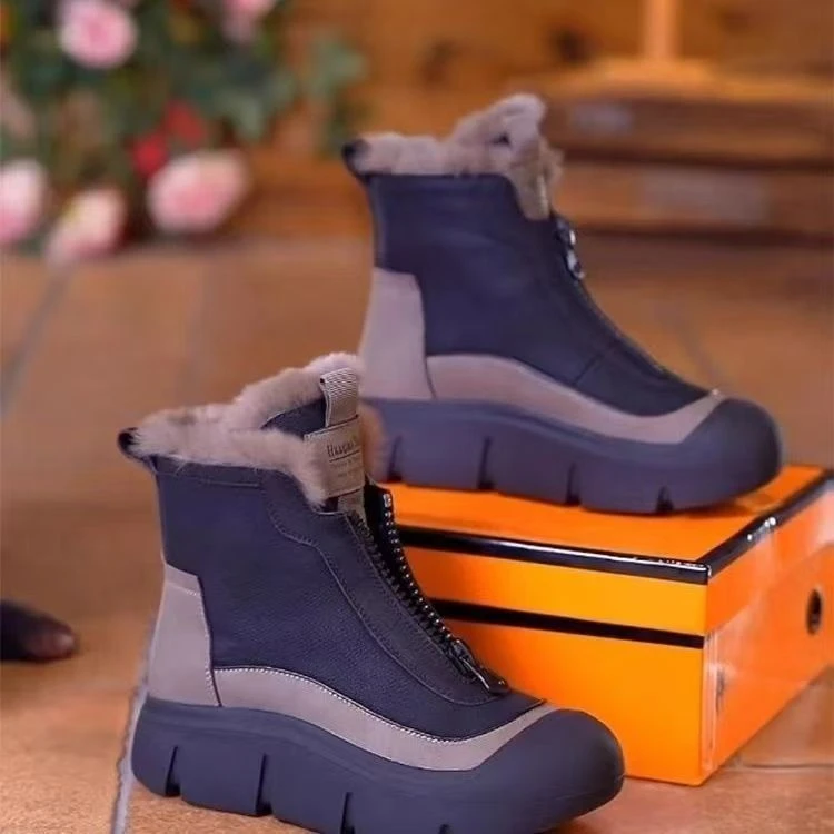 软皮加厚冬季女棉鞋2025马丁厚底雪地靴女保暖鞋