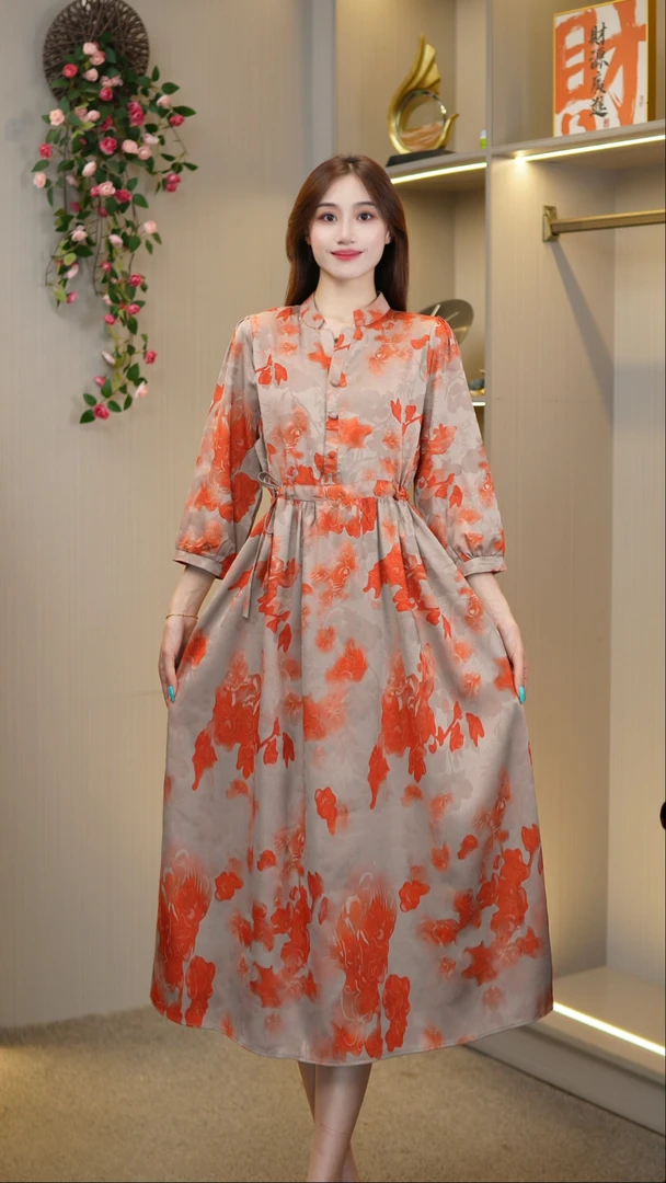 妈妈装连衣裙丝缎高工艺直喷女装【暖阳】H