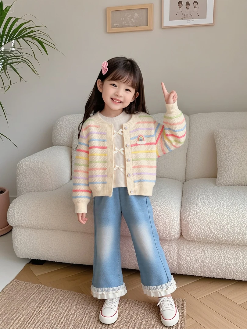 童装套头秋款薄款秋季套装女上衣女童针织外套三件套春秋