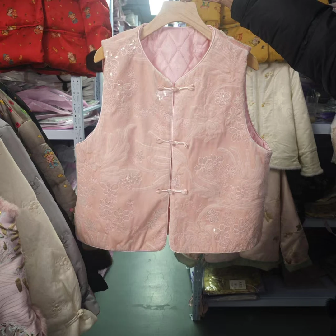 [圆领]马甲时尚女士复古马夹中国风双层提花绣花民族风新中式