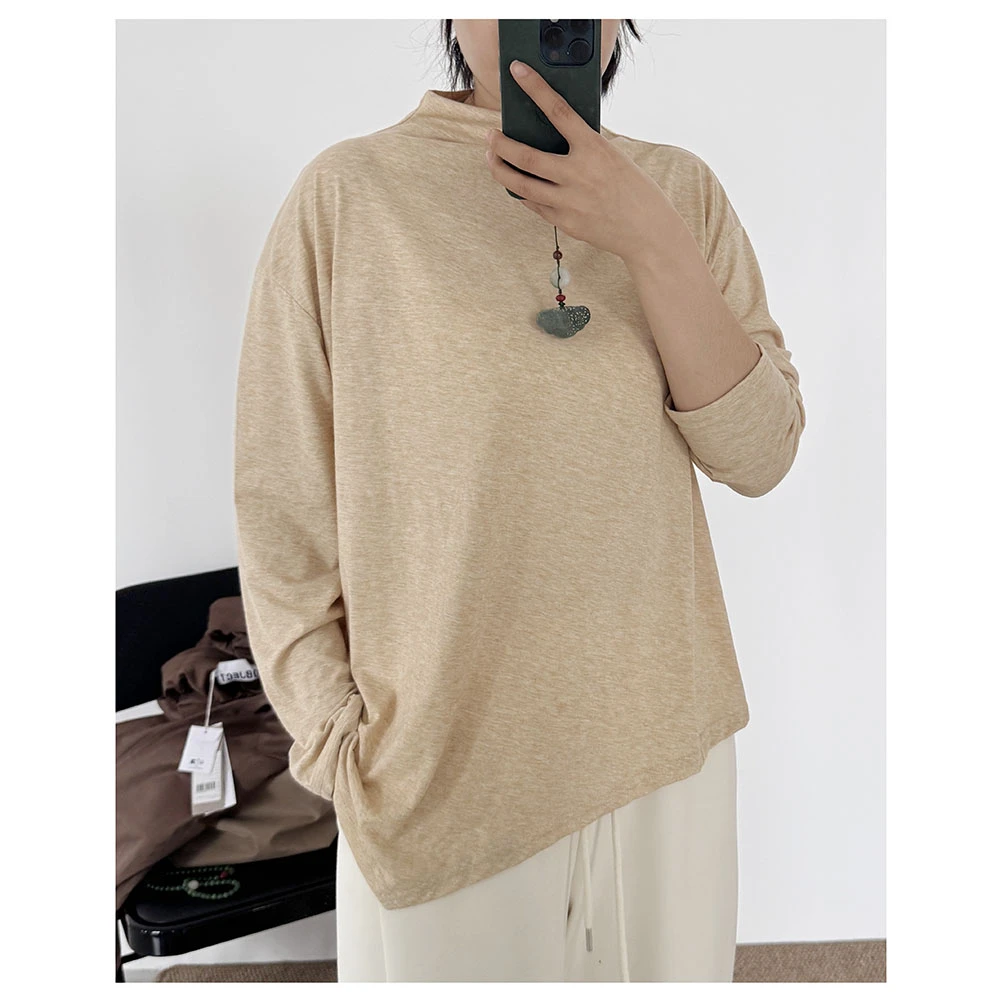 2T005  春秋新款宽松女士休闲半高领长袖T恤