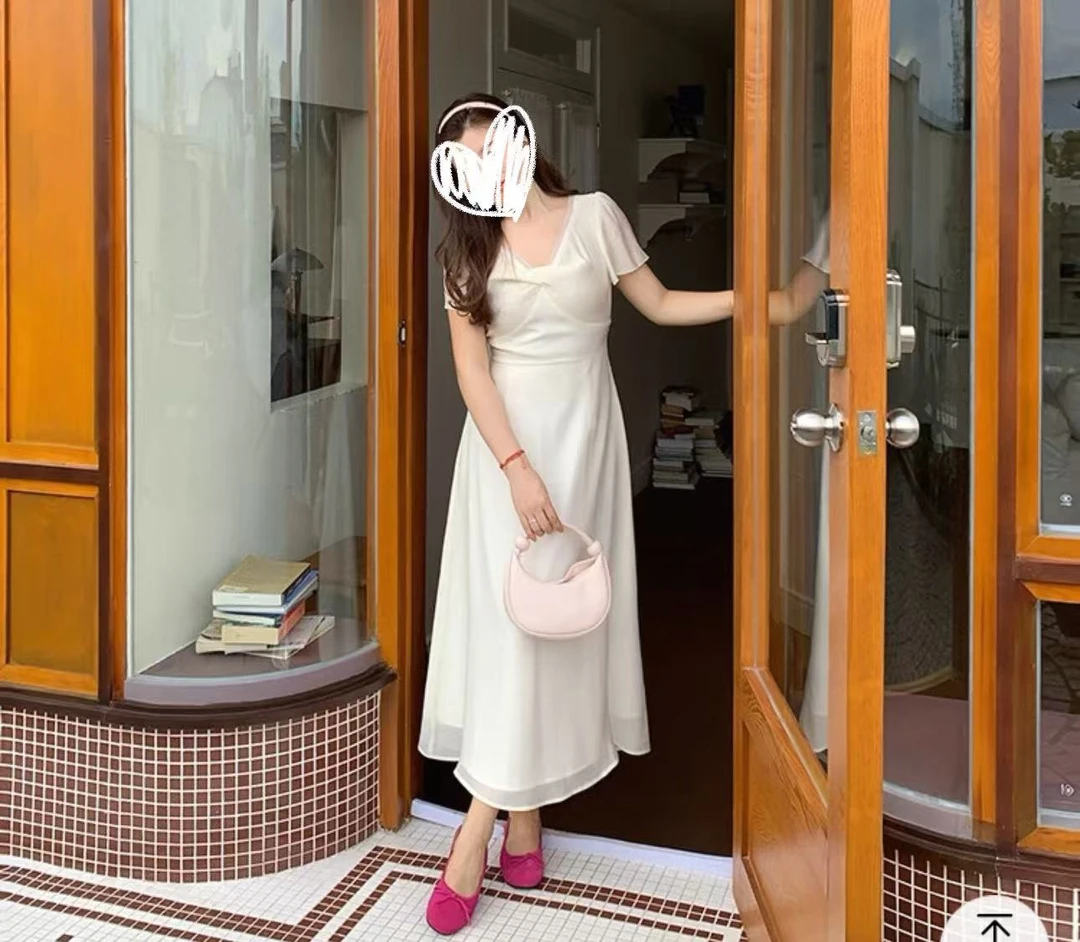 大码女装网纱扭结V领收腰连衣裙胖MM夏季显瘦气质连衣裙