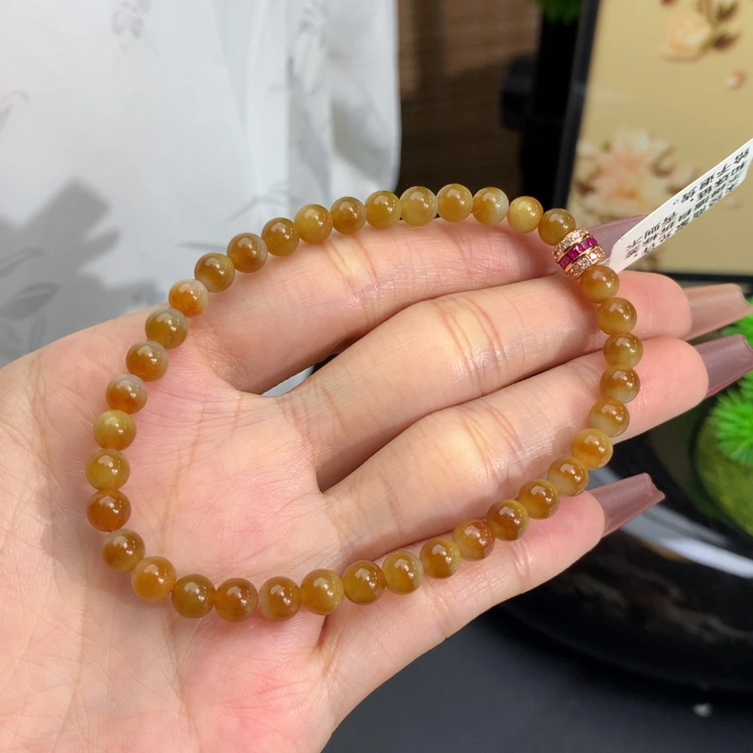 翡翠手链未镶嵌卡5.5胶润黄翡鸳鸯手串