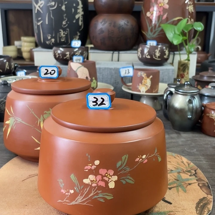 清***院建水紫陶刻填散茶罐
