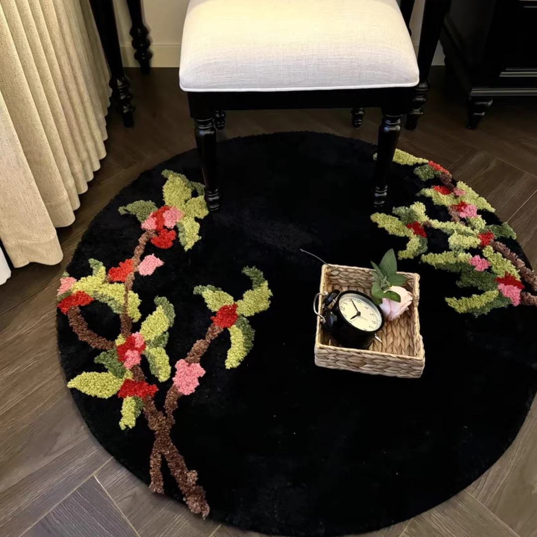 中国香港 月下疏影100cm 中式复古风 黑色圆形地毯