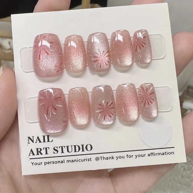 新年战甲【短方】烟花猫眼 穿戴甲美甲贴片可拆卸30片装 ①