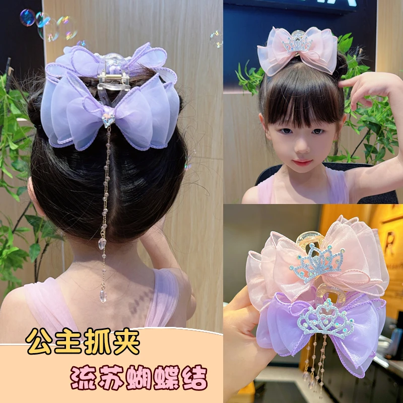 汉服头饰儿童抓夹后脑勺超仙蝴蝶结发夹女孩古风流苏发饰2024新款