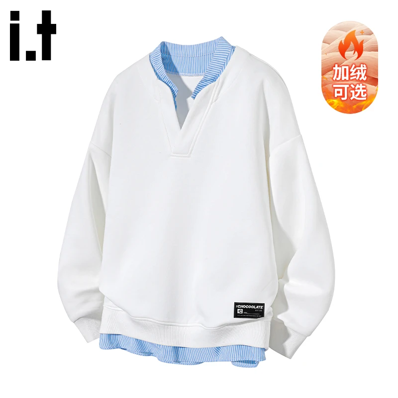 it: CHOCOOLATE美式假两件卫衣男款2025秋冬加绒套头宽松长袖T恤