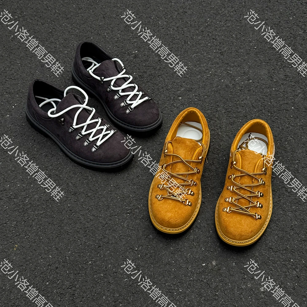 范小洛+7cm内增高环洞德比鞋男士2025新款工装休闲皮鞋秋季厚底鞋