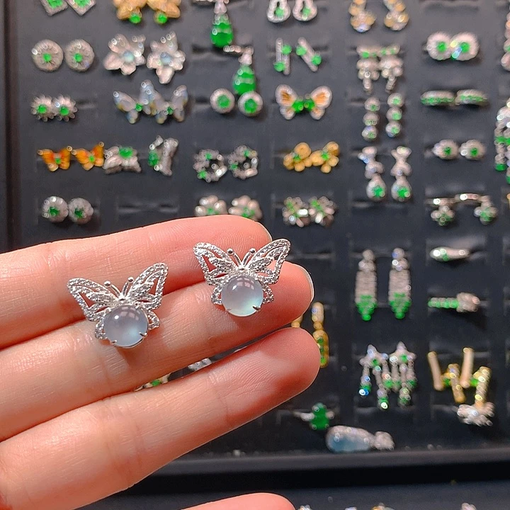 翡翠戒指银S925镶嵌A****洁耳钉