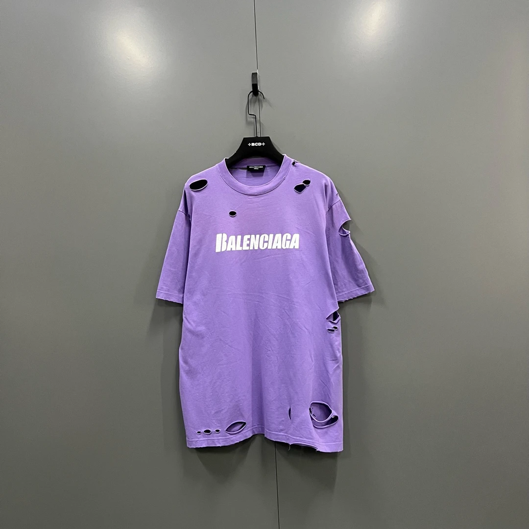 95新 Balenciaga/巴黎世家 jp903 206832 紫色大破坏短袖 XS码