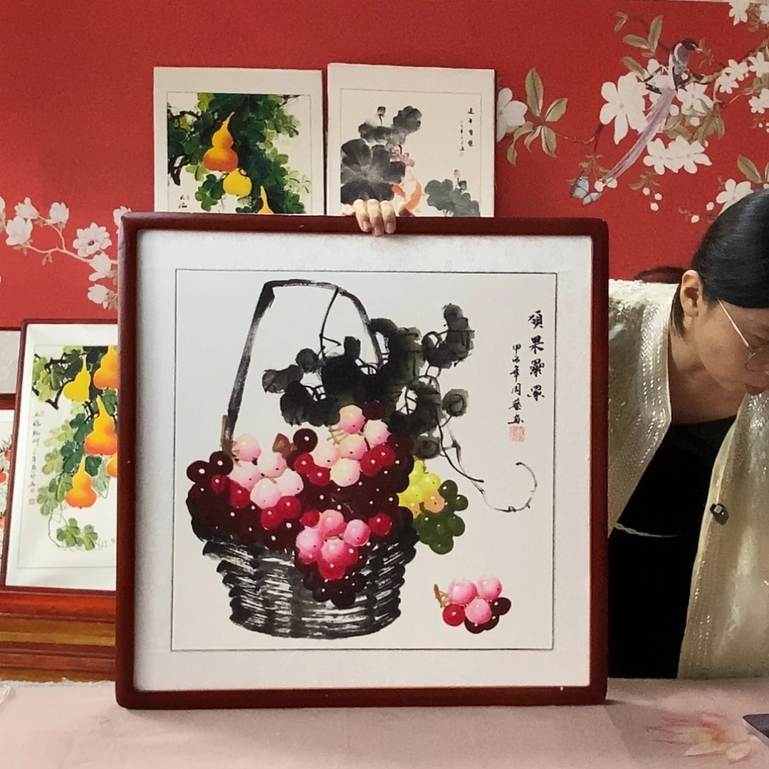 国画手写手绘带框包邮62✖️62国画作品