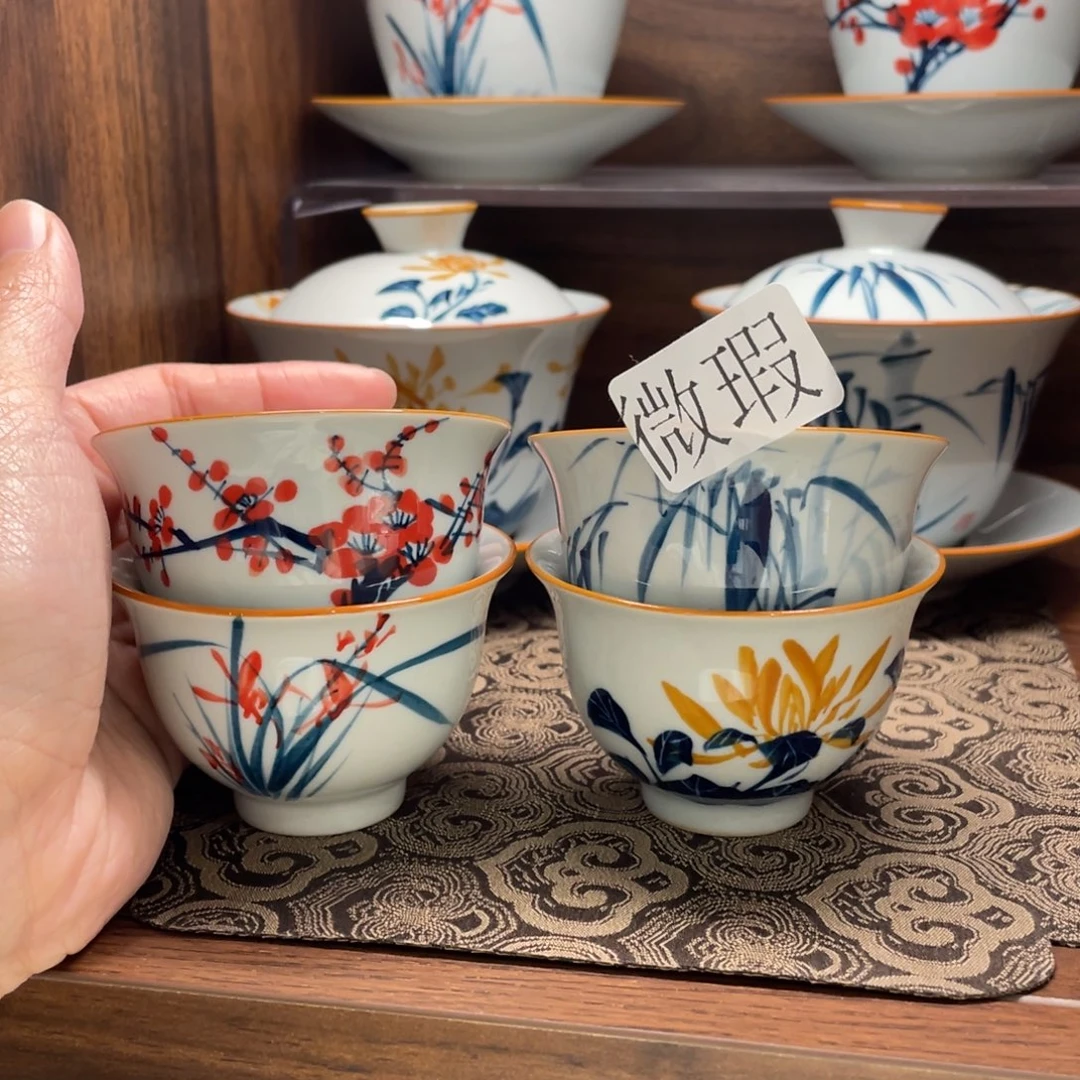 釉下手绘茶具微瑕