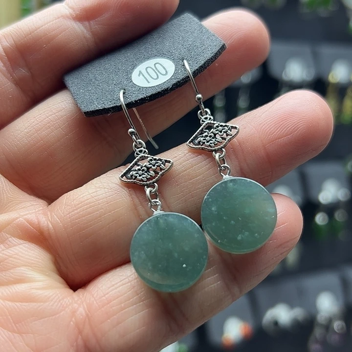 翡翠耳饰银S925镶嵌111111111