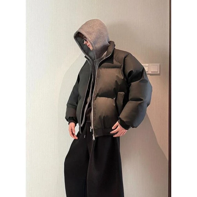 冬季假两件pu皮连帽棉服男款加厚保暖棉衣美式复古高级感棉袄外套