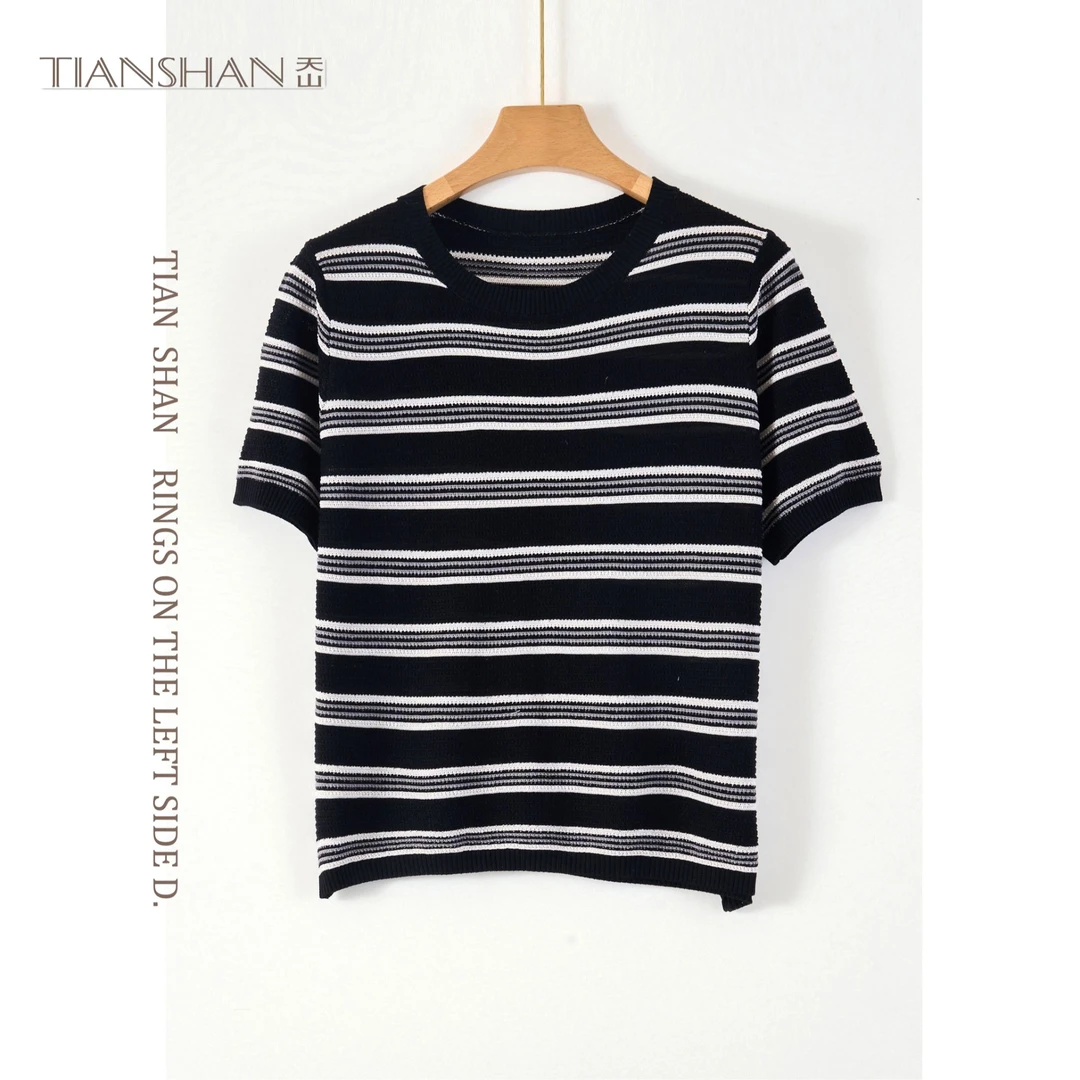 天山甄选【100桑蚕丝】2025新款桑蚕丝条纹高贵针织衫-YTNL5526T